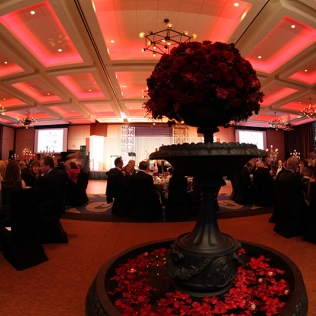a floral display at the banquet hall